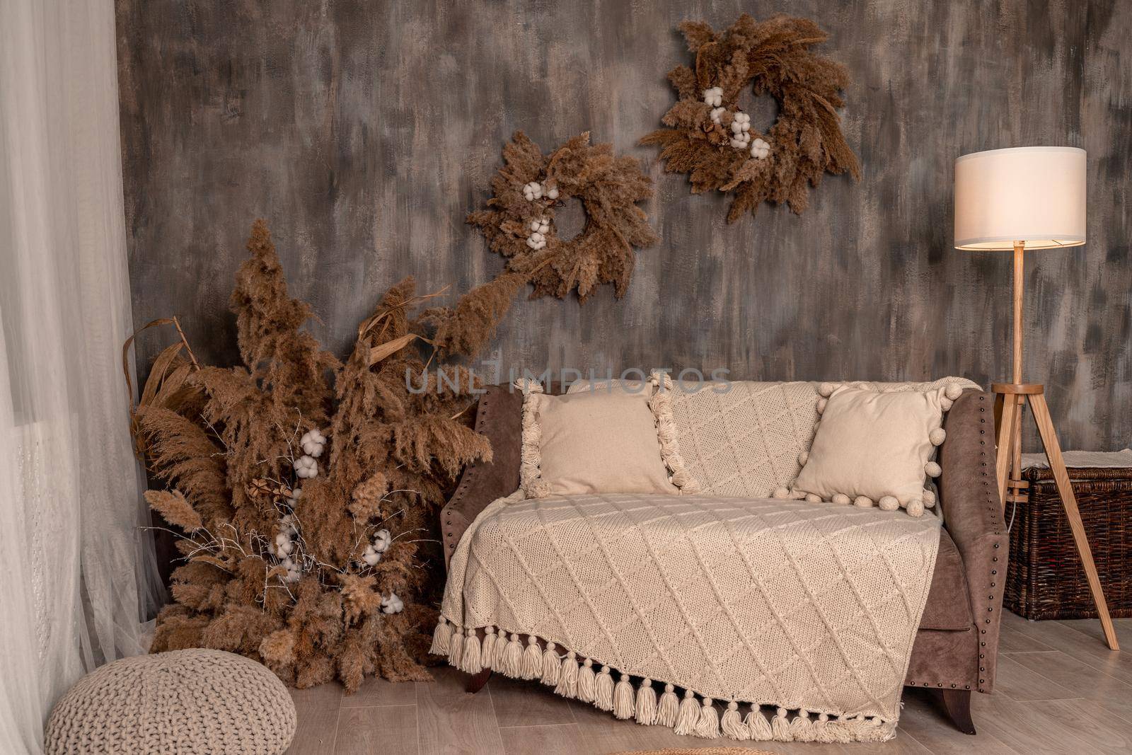 Pillow on sofa decoration interior of living room area by Matiunina