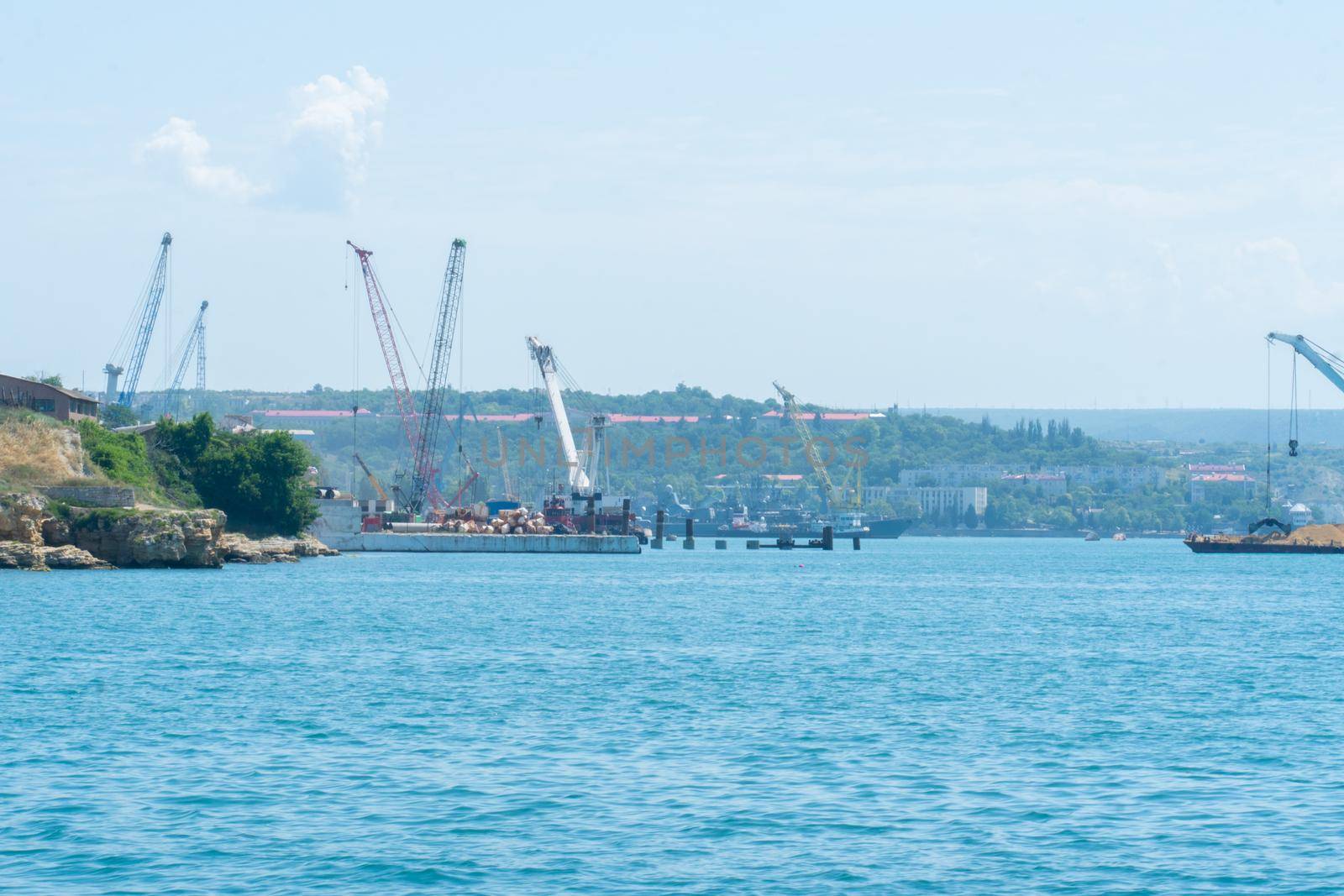 Sand ship shipping container seaport dock sea port industrial transport, for heavy crane in unloading from loading commercial, vessel rio. Market equipment terminal, ocean