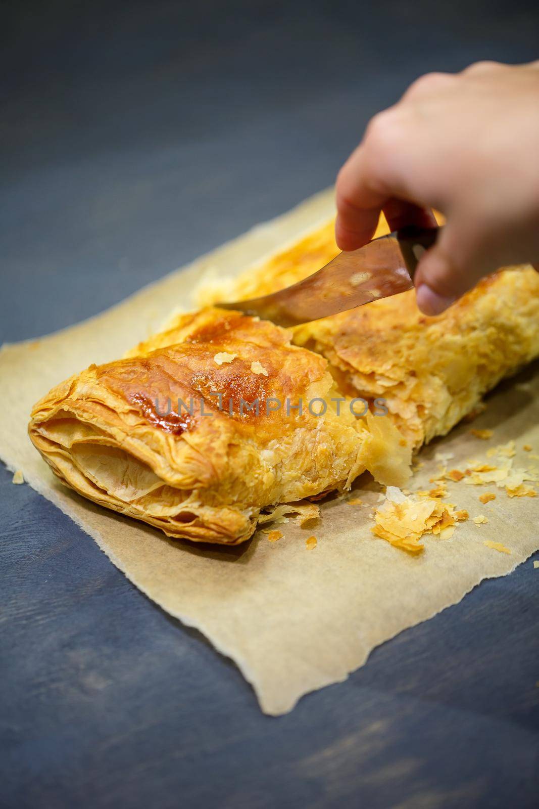 delicious homemade cakes with apple filling. Puff pastry pie