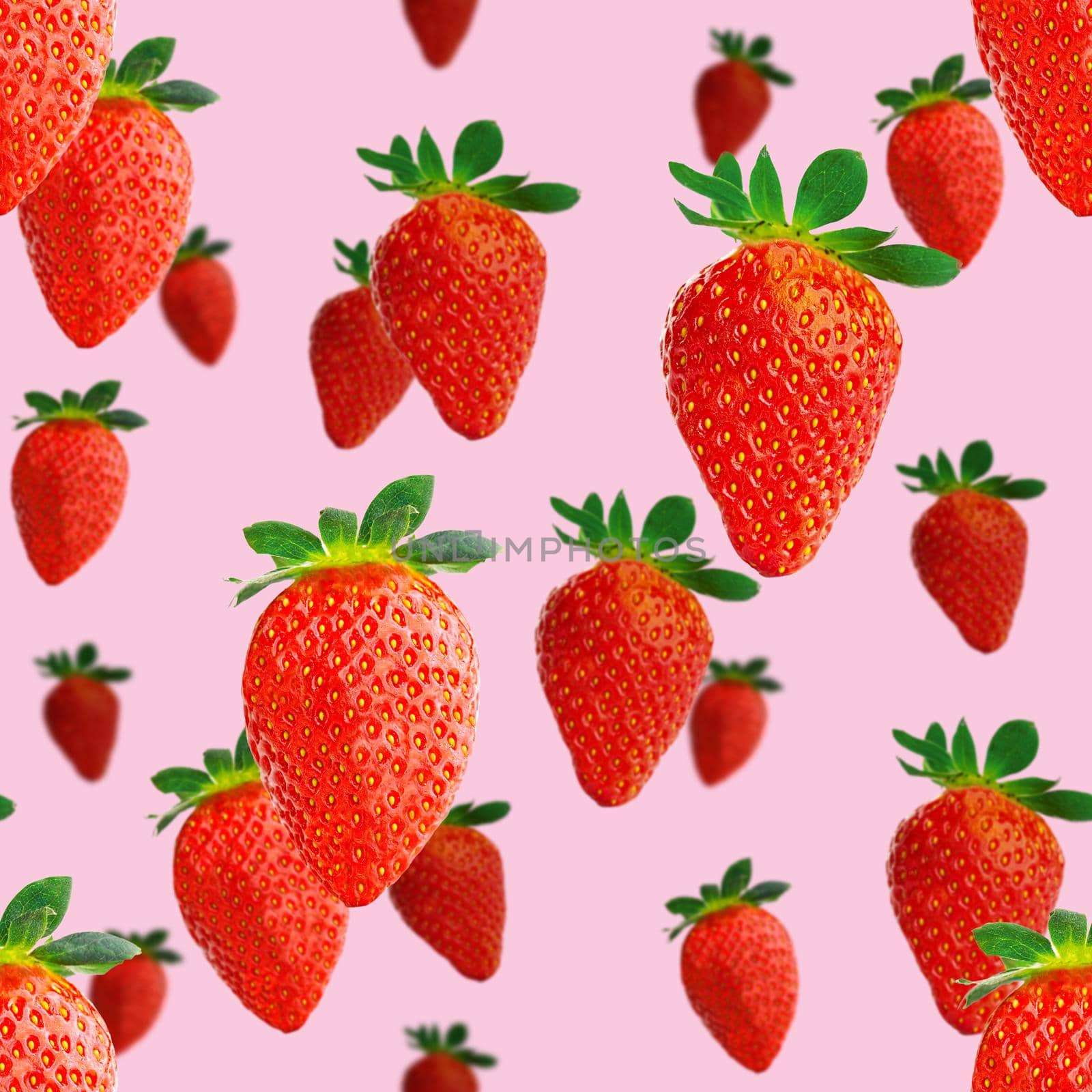 Strawberry seamless pattern. Ripe strawberries isolated on pink. package design background. by PhotoTime
