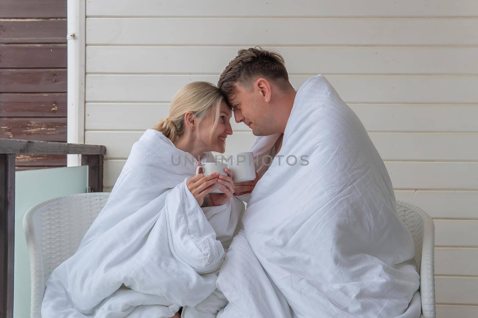 Happy drink couple guy girl blanket cute married forest family, for two romantic from attractive and white husband, bedroom affection. Women handsome valentine,