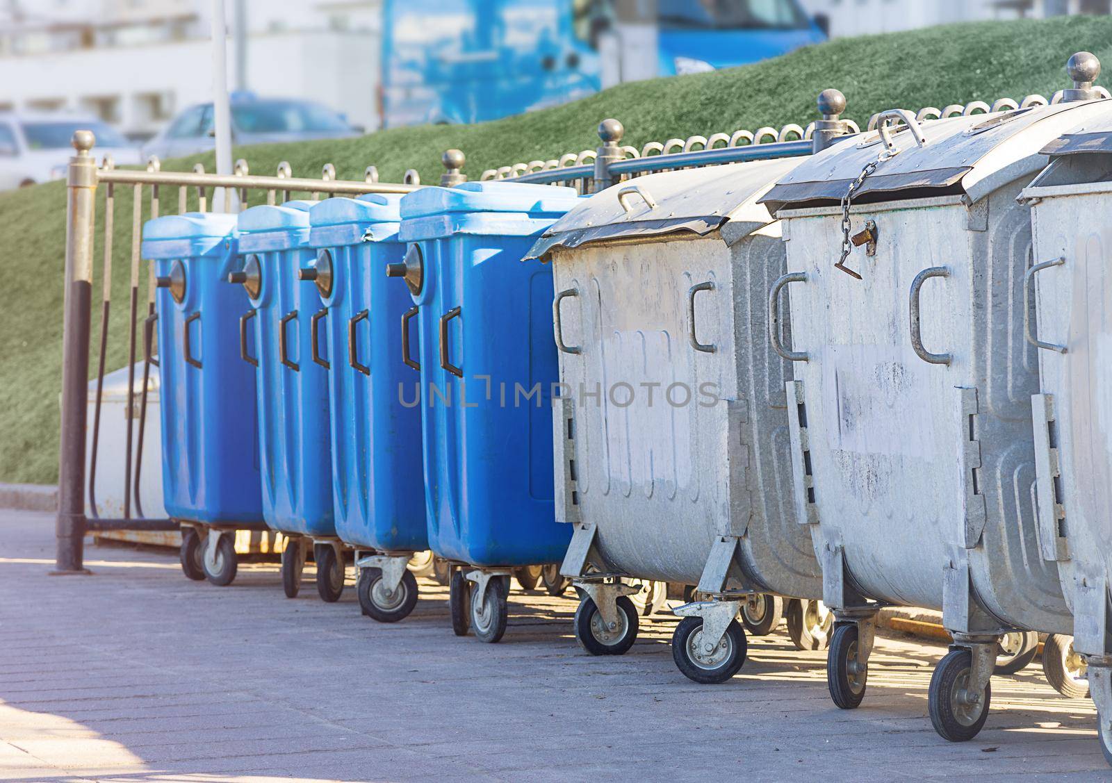 close-up, trash cans in the city, separate collection, ecology, environment by Ramanouskaya