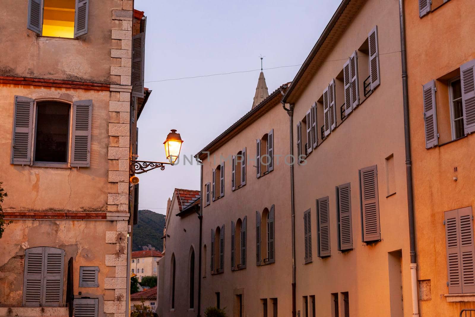 old european village buildings in the evening light