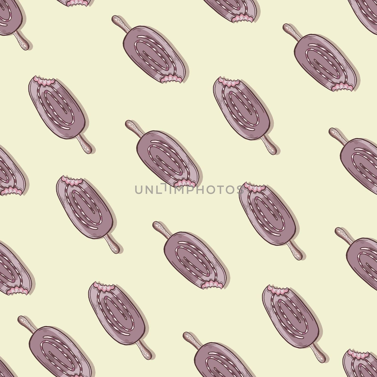 Popsicle seamless pattern illustration, Cute Popsicle on yellow background.