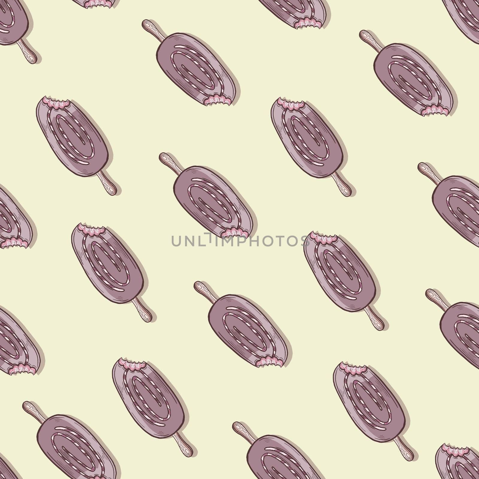 Ice cream on a stick seamless pattern on yellow background by fireFLYart