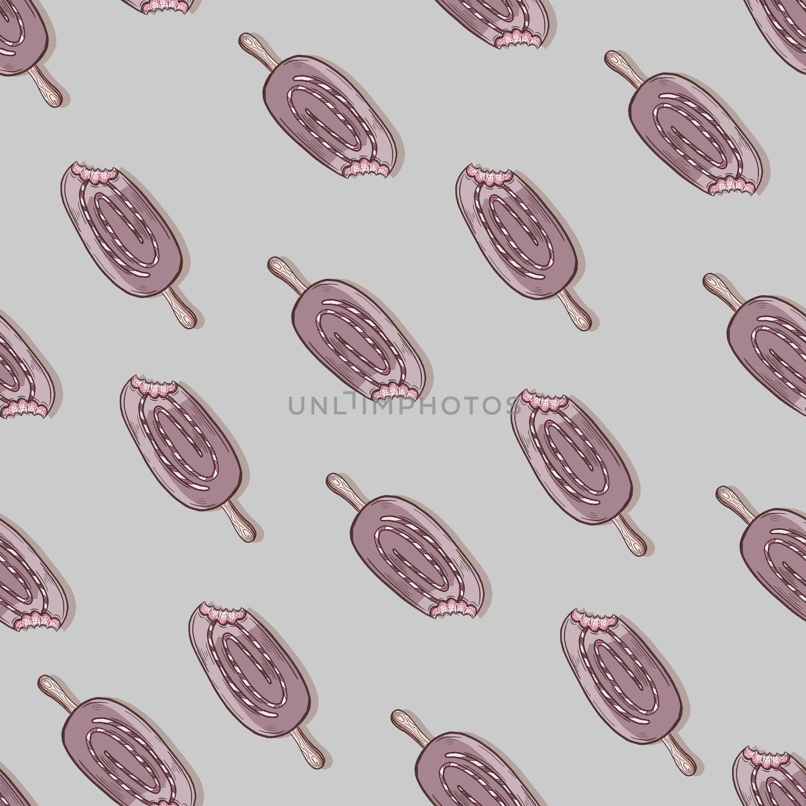 Popsicle seamless pattern illustration, Cute Popsicle on gray background.