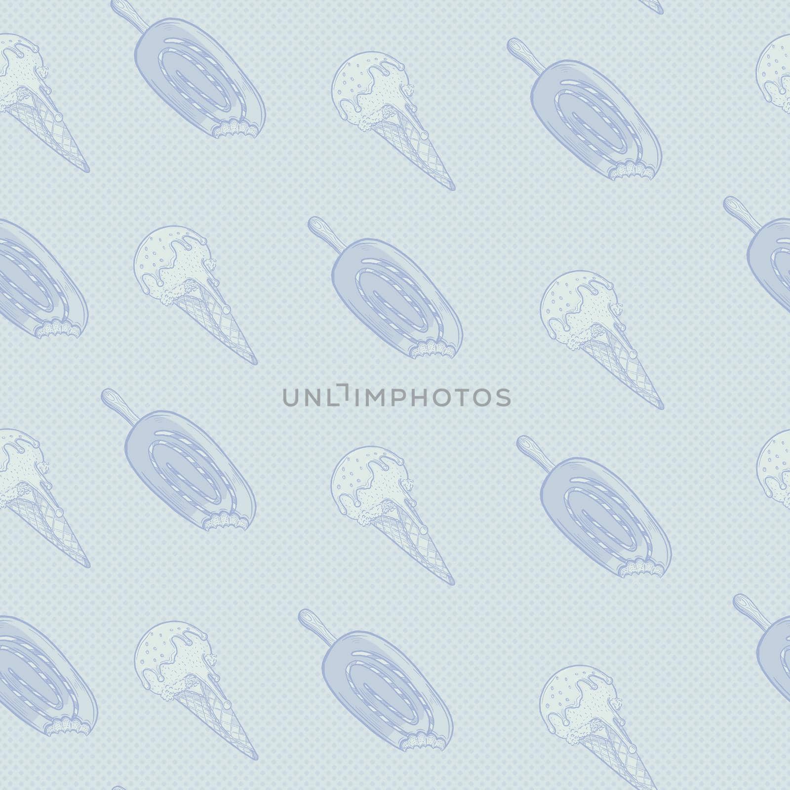 Ice cream seamless pattern illustration, Cute ice cream on blue background.