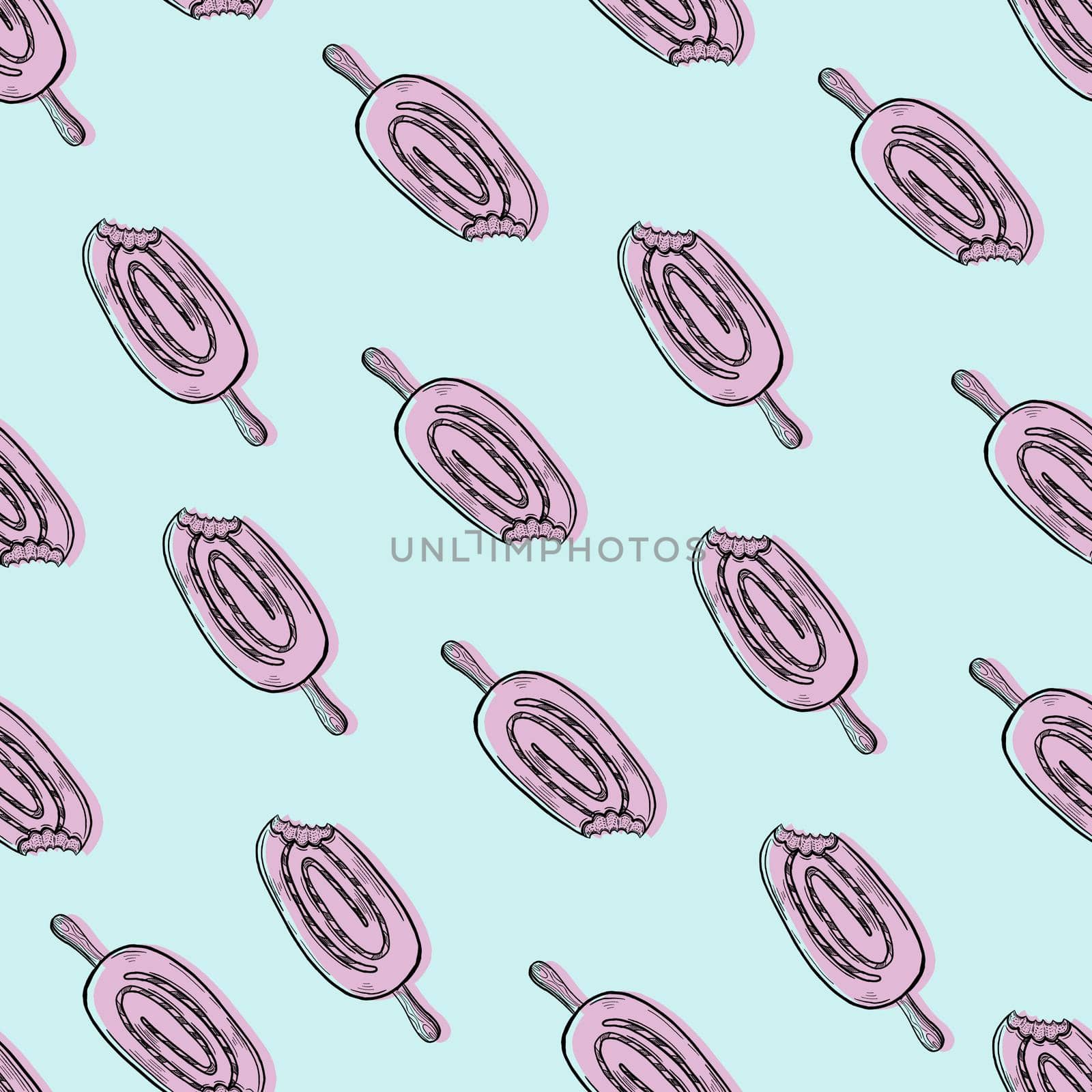 Popsicle seamless pattern illustration, Cute Popsicle on blue background.