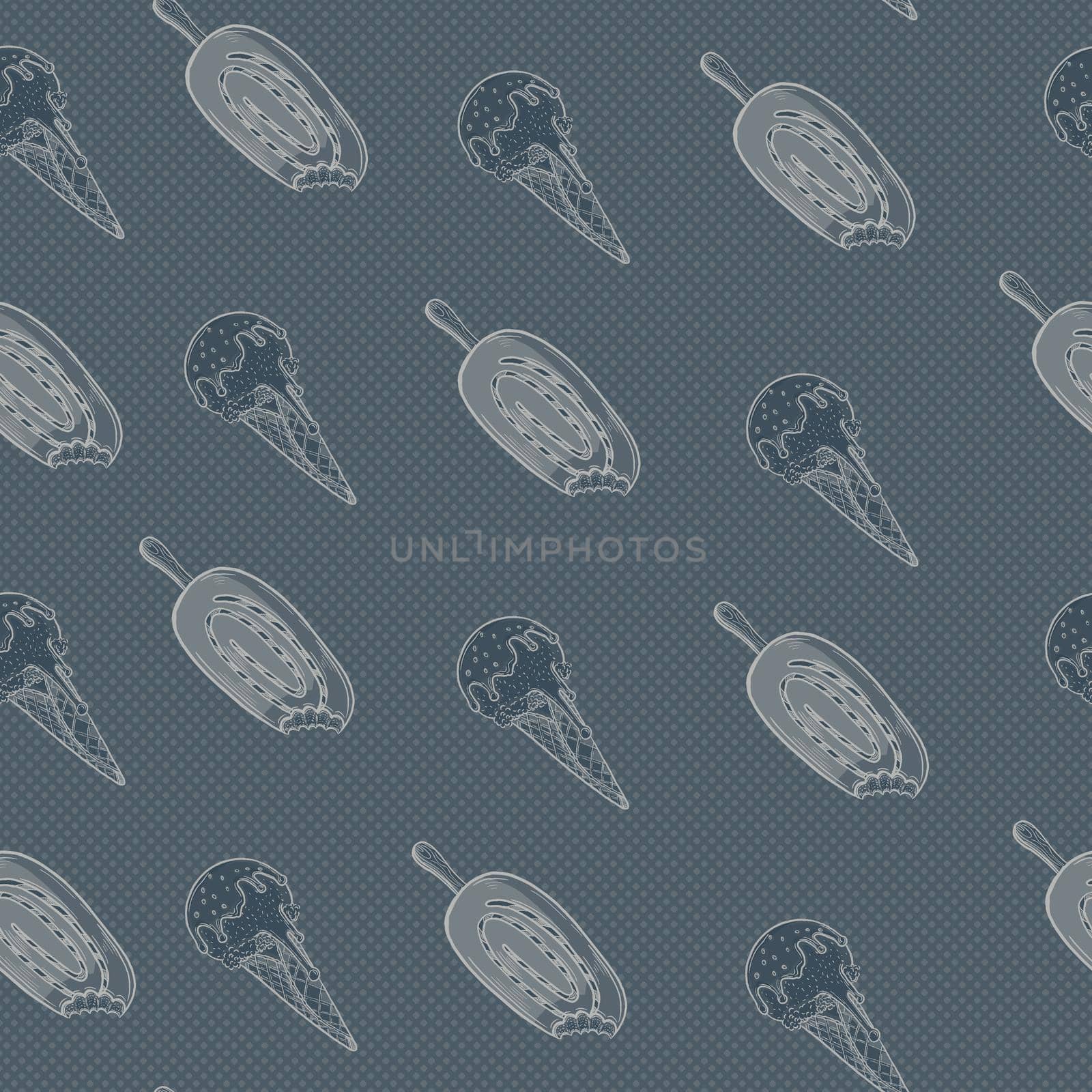 Ice cream seamless pattern illustration, Cute ice cream on blue background.