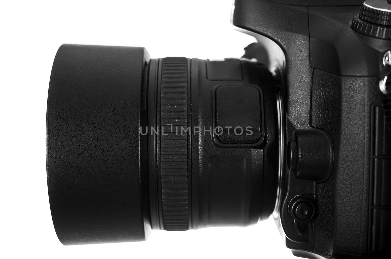 Black digital camera isolated on white background with clipping path