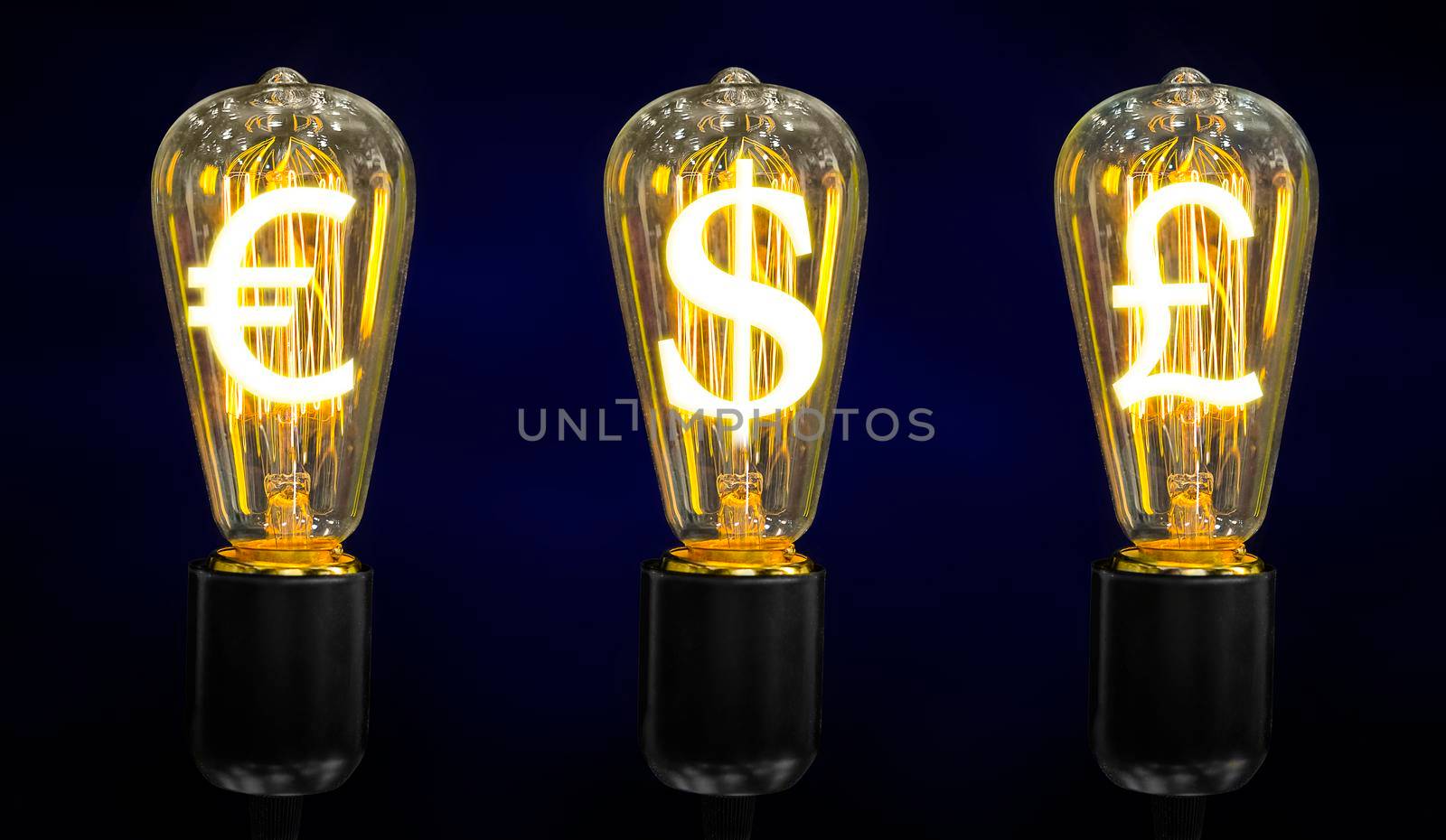 Lamps that glow symbols of world currencies