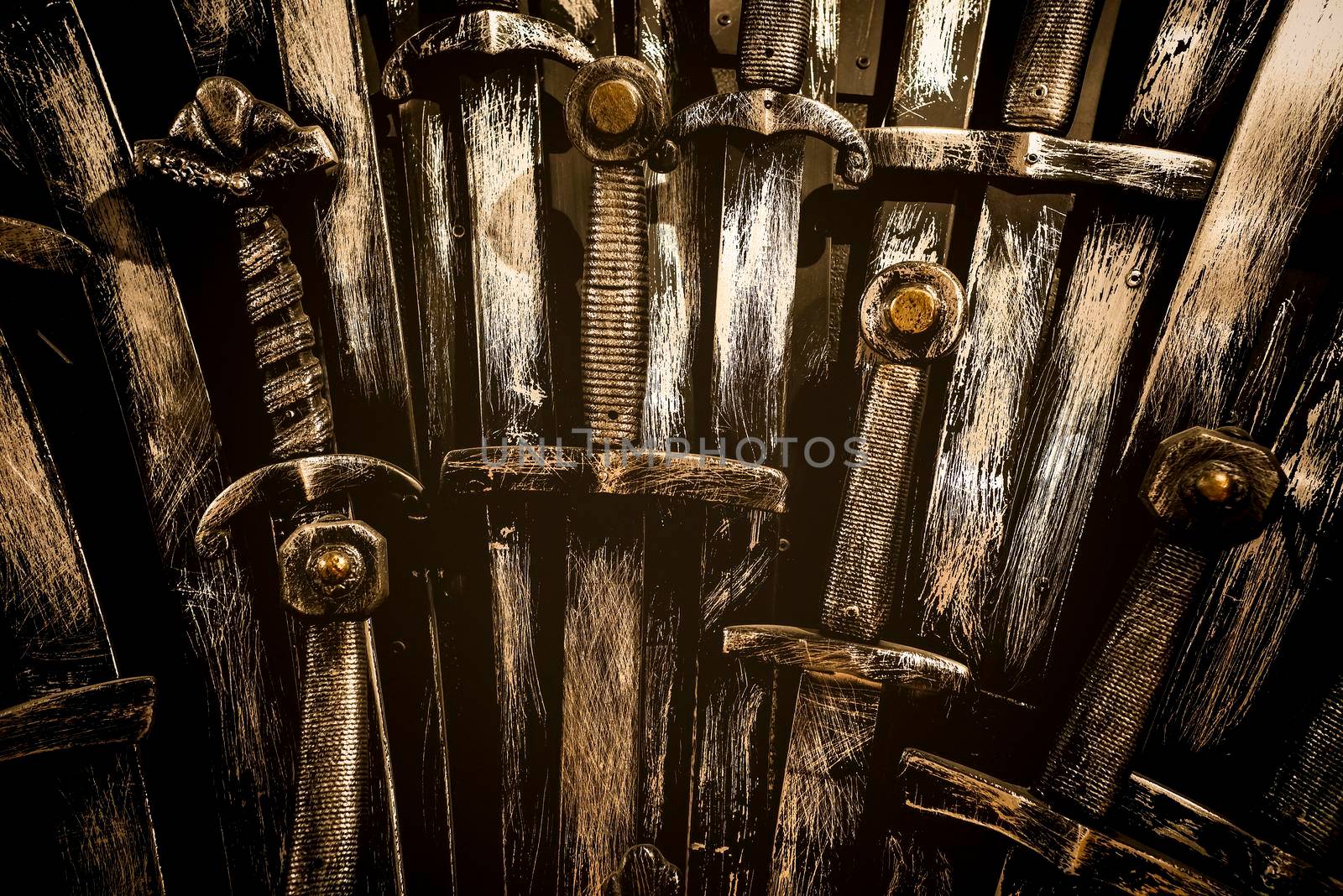 Metal knight swords background. Close up. The concept Knights.