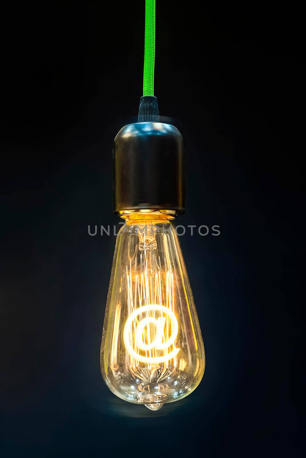Bulb with glowing at mark inside of it, creativity concept