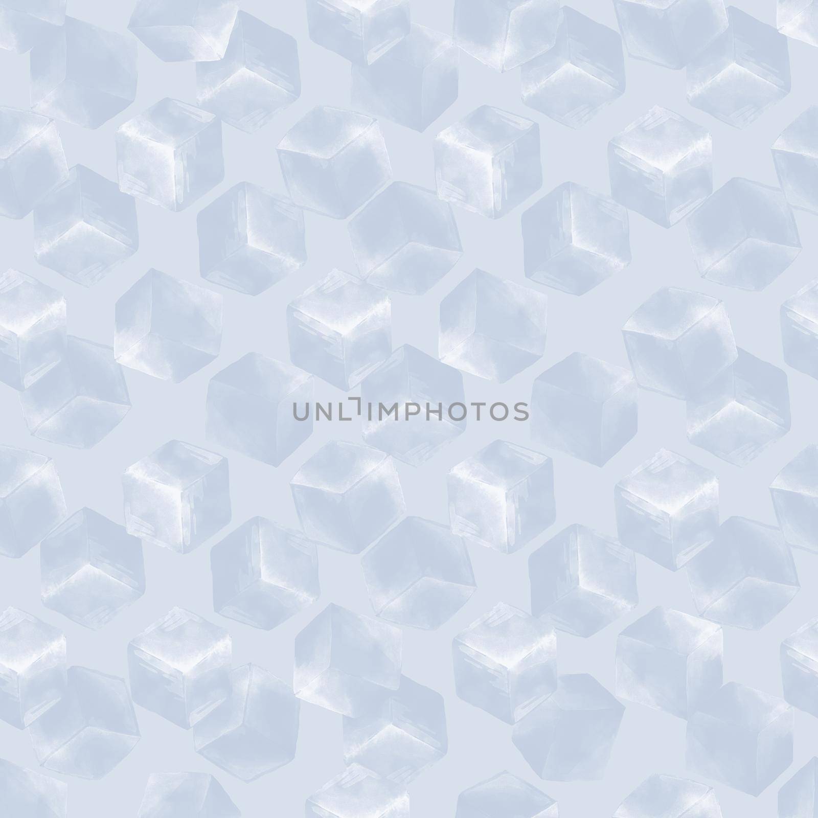 Seamless pattern with ice cubes. Stylized watercolor illustration.