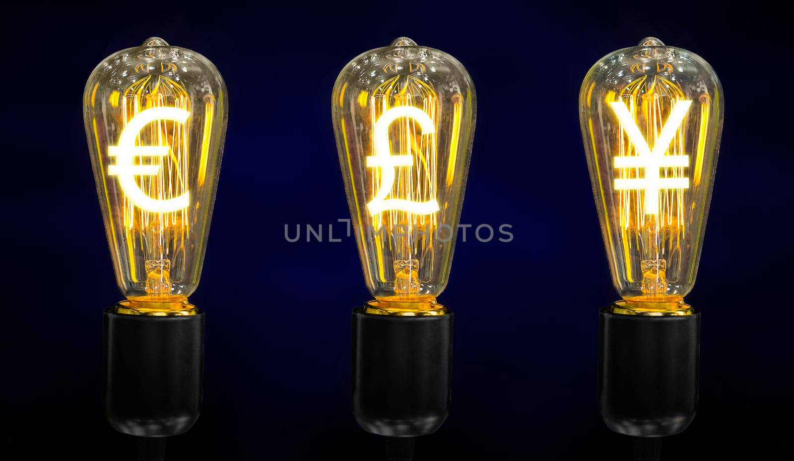 Lamps that glow symbols of world currencies