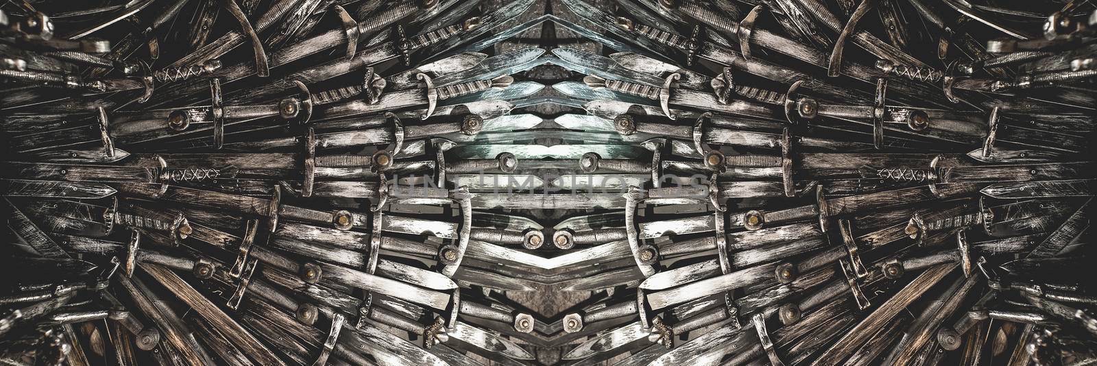 Metal knight swords background. Close up. The concept Knights.