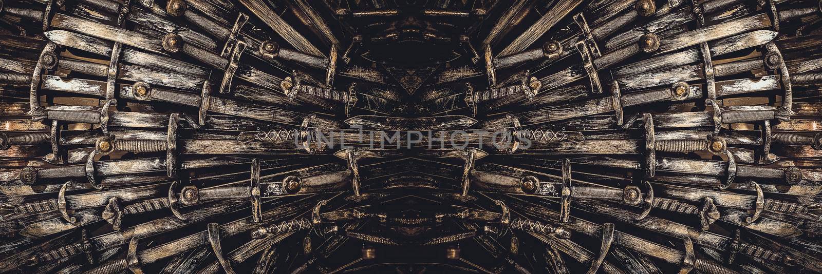 Metal knight swords background. Close up. The concept Knights.