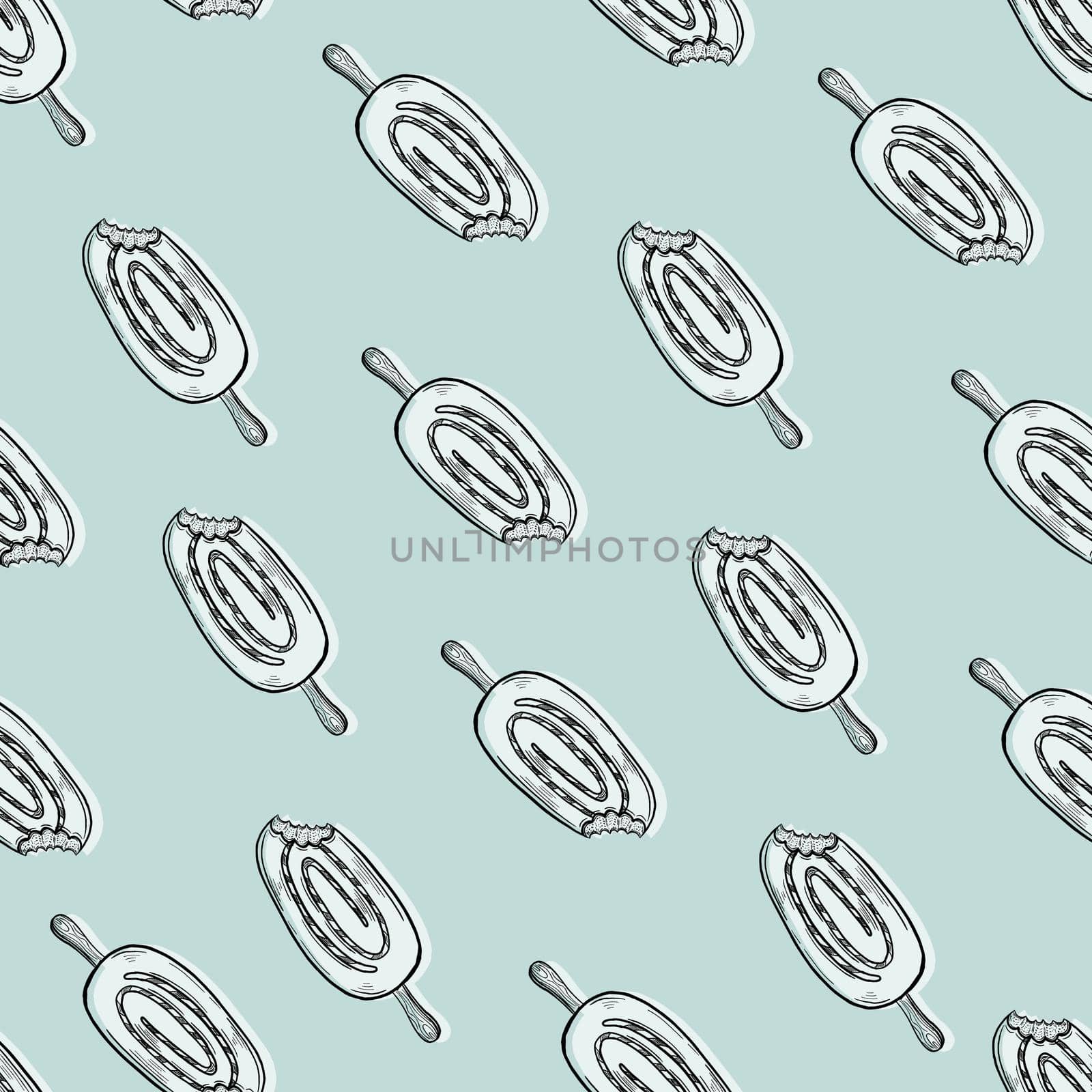 Ice cream on a stick seamless pattern on blue background by fireFLYart