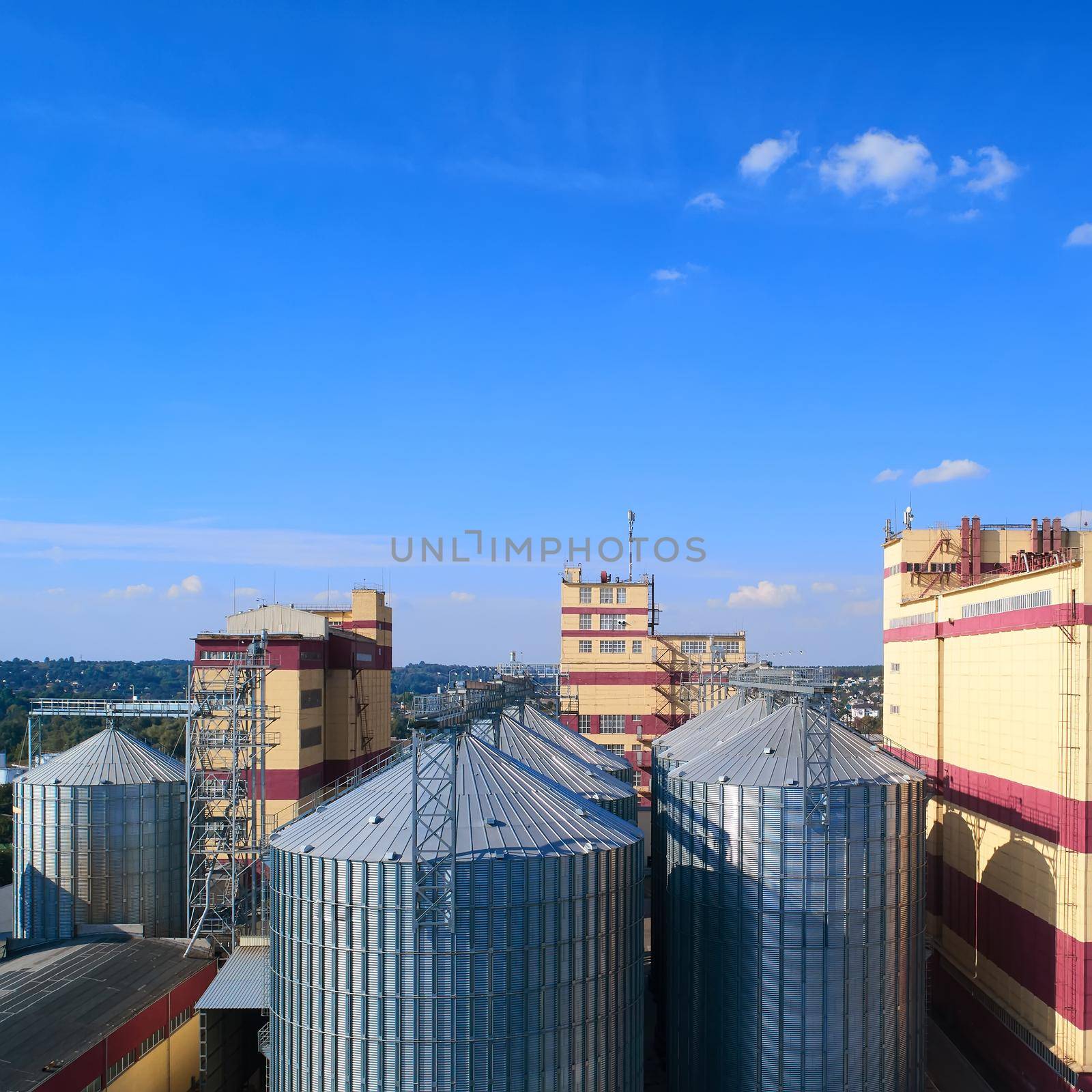 Grain Silo in Ukraine near battlefield. Kherson region. Ukraine. Grain Crisis in the Word. War and Harvesting in Ukraine.