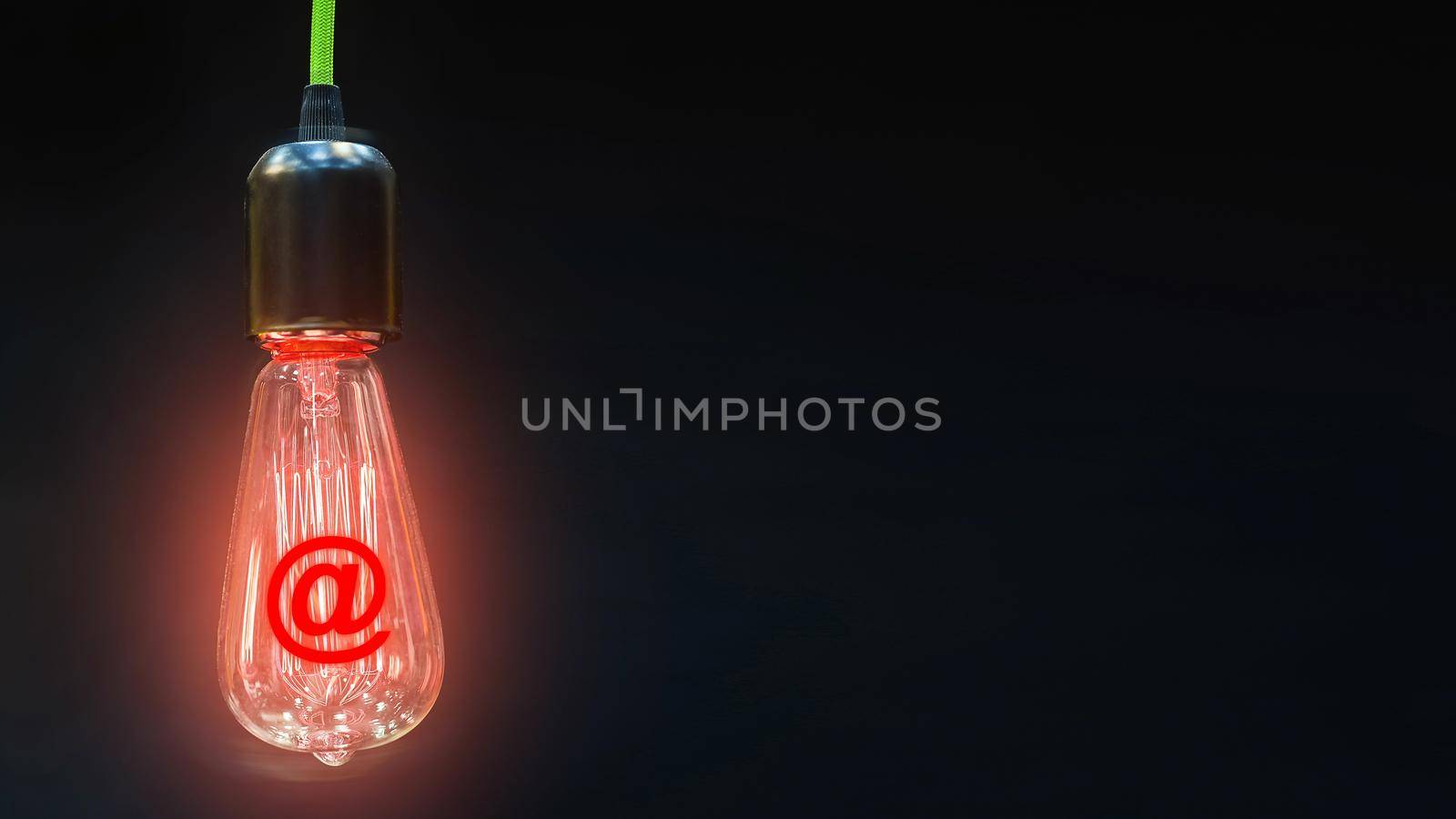 Bulb with glowing at mark inside of it, creativity concept.