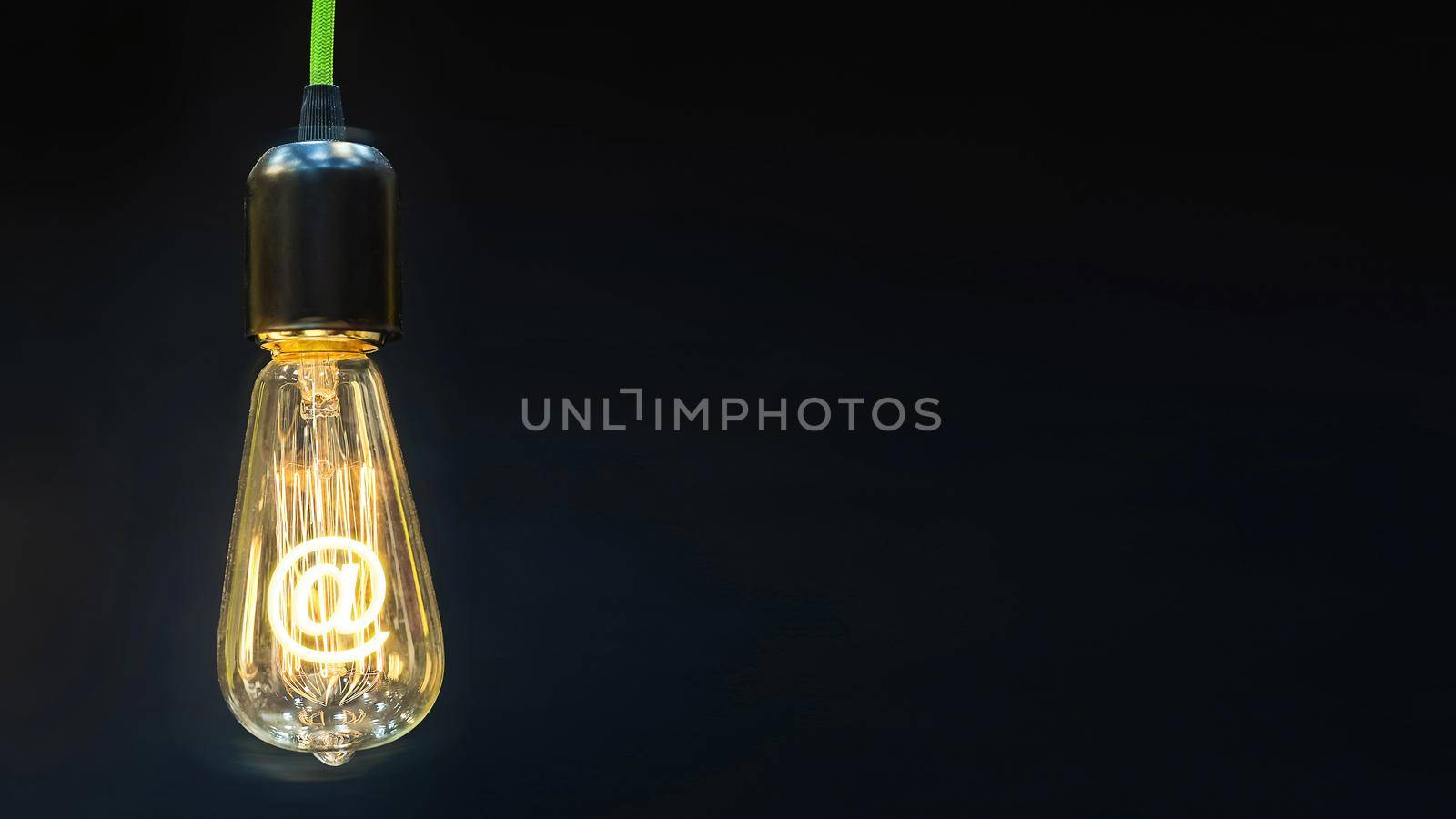 Bulb with glowing at mark inside of it, creativity concept.