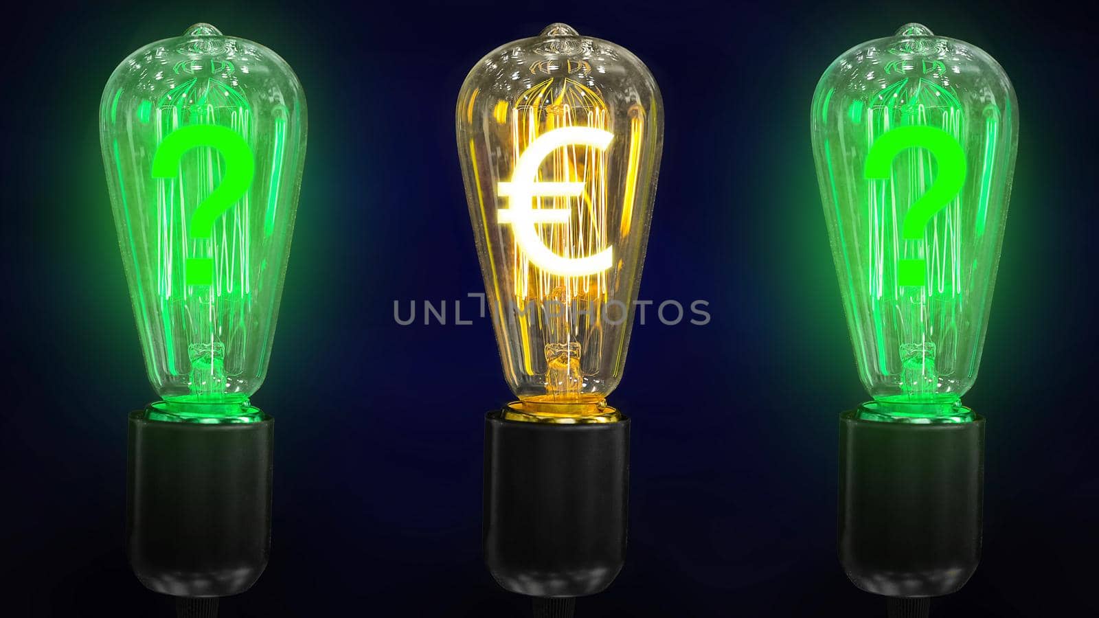 The concept of the growth of the euro exchange rates. Money making idea. Light bulb with Euro symbol.