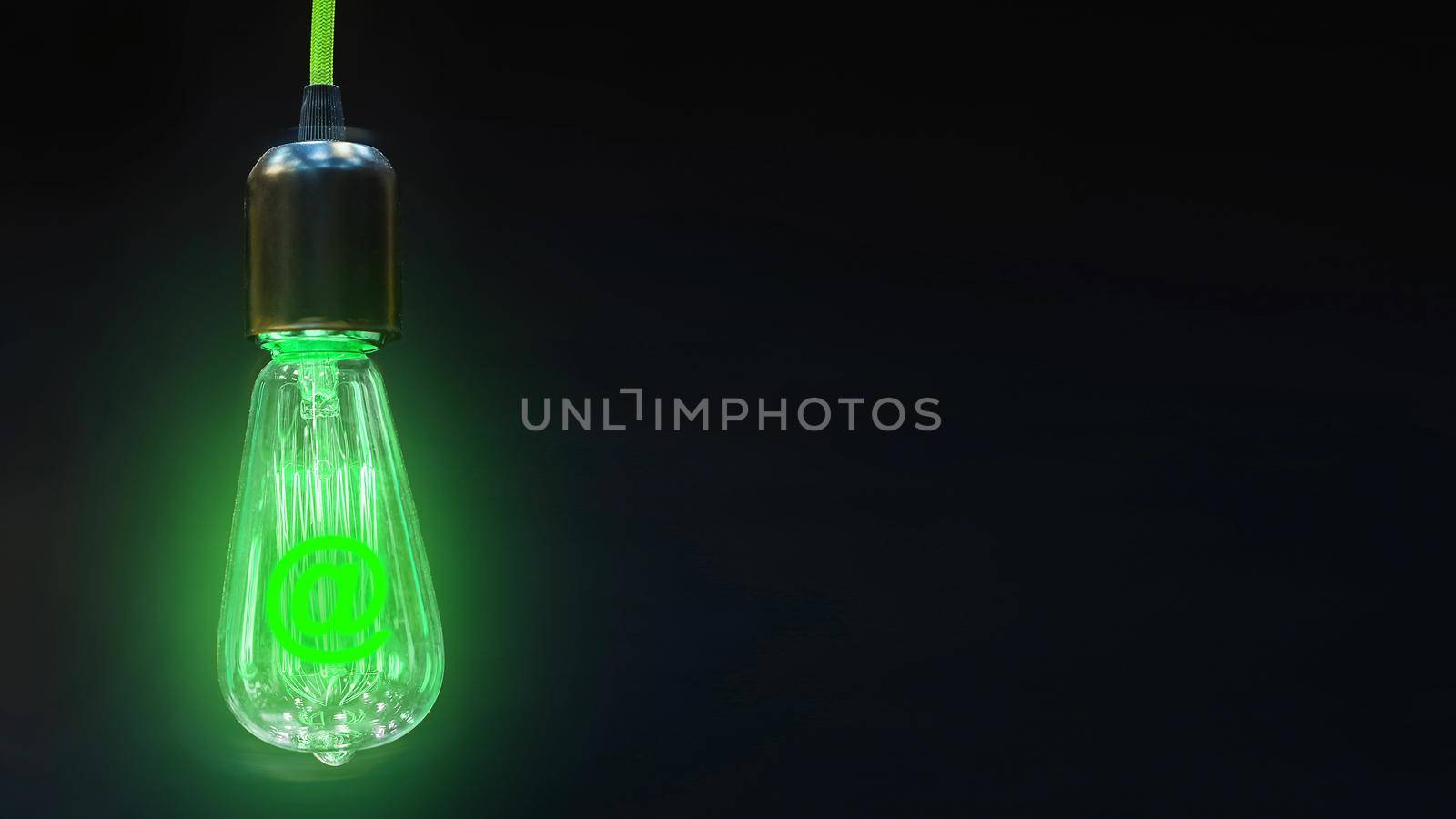 Bulb with glowing at mark inside of it, creativity concept.