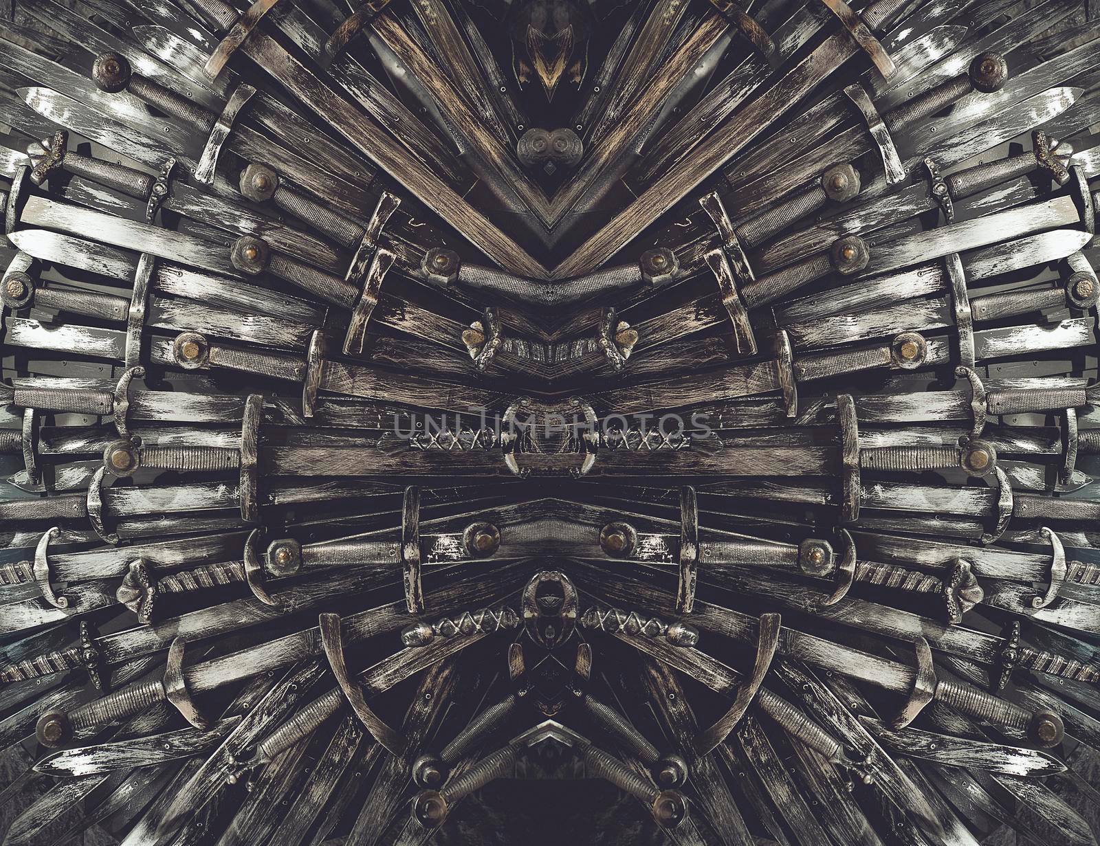 Metal knight swords background. Close up. The concept Knights