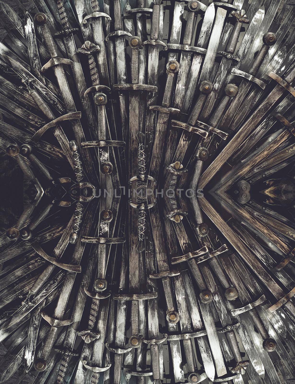 Metal knight swords background. Close up