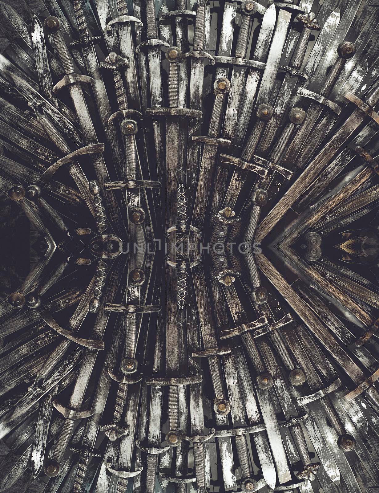 Metal knight swords background. Close up