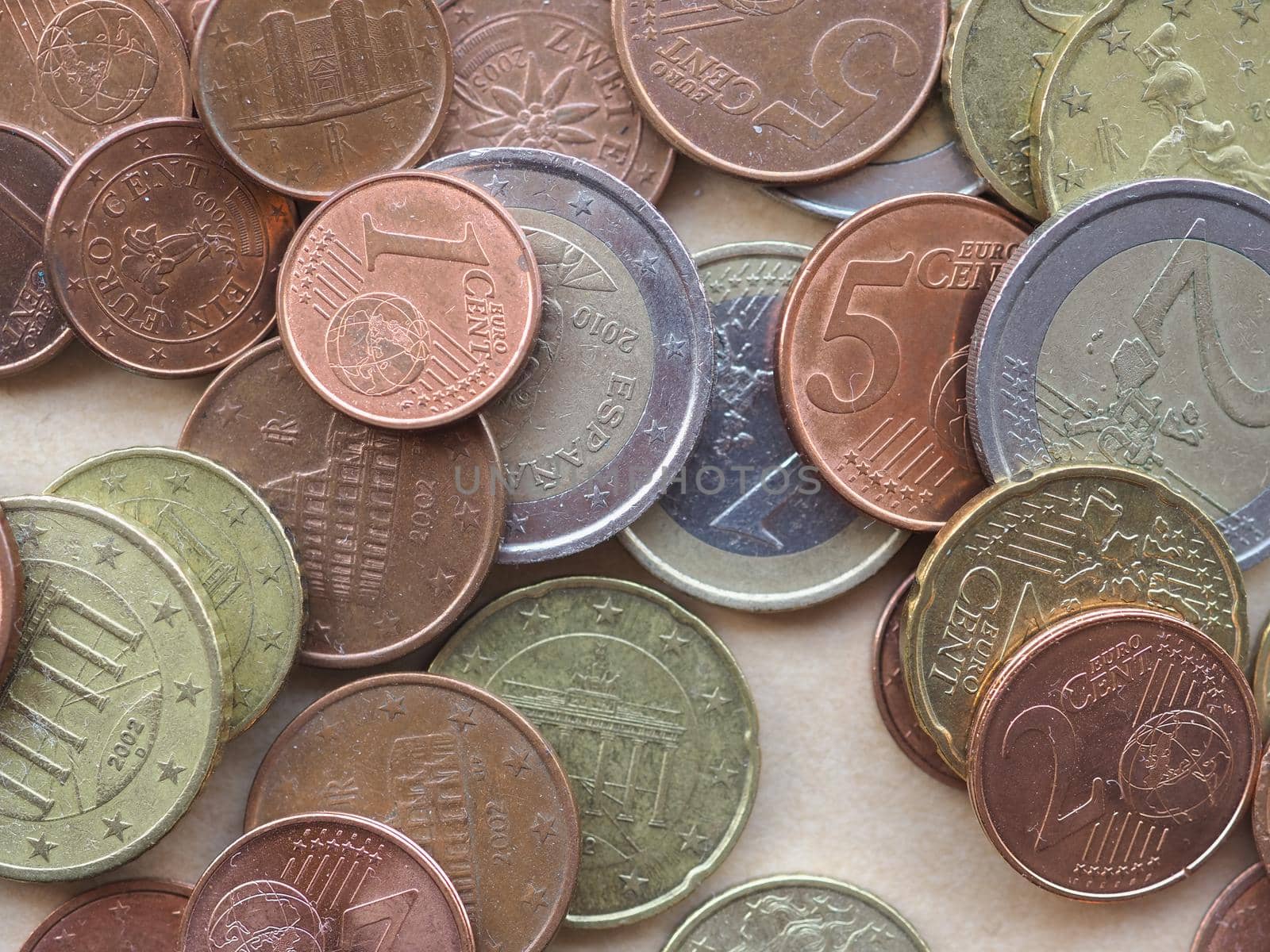 Many Euro coins money currency of European Union