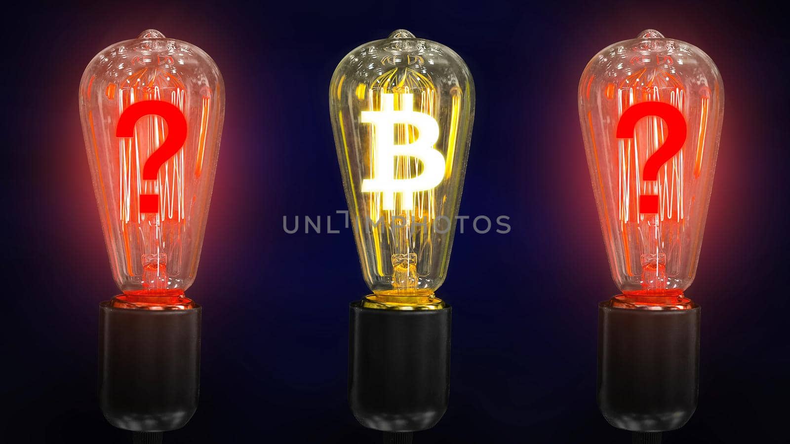 The concept of falling currency rates bitcoin. The sign of the crypto bitcoin currency is inside of the retro lamps.