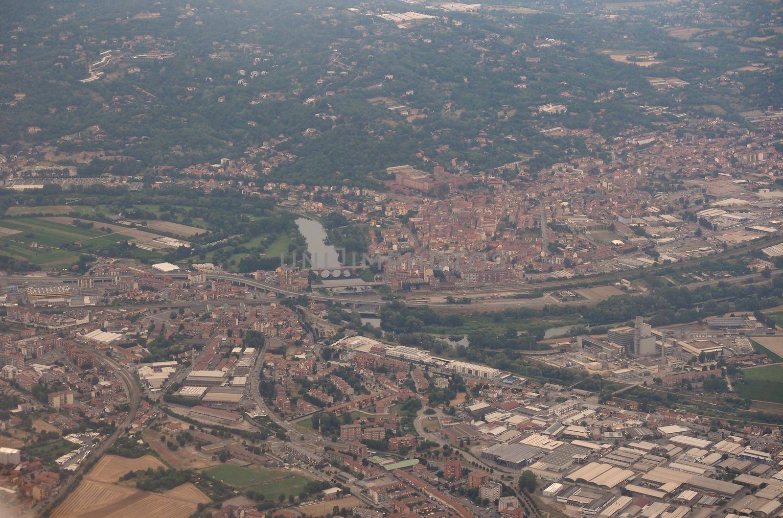 Aerial view of the city of Moncalieri, Italy