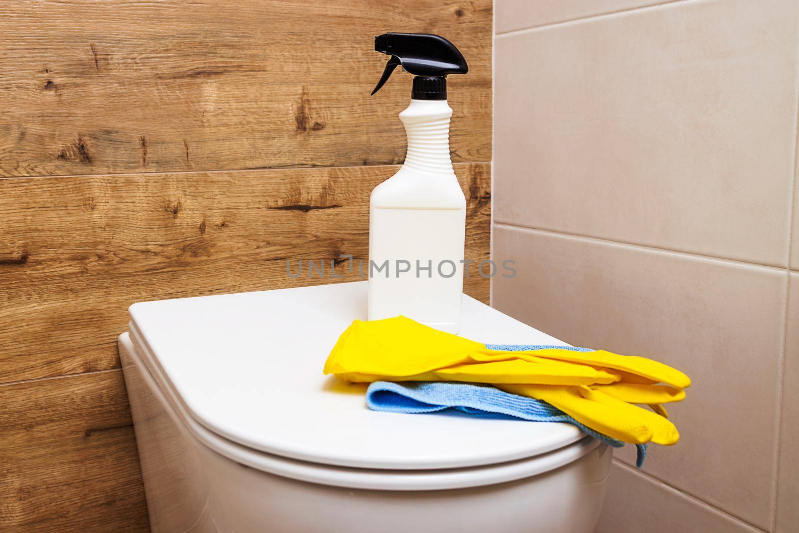 Close-up mockup, logo of a white bottle on the background of the bathroom by Ramanouskaya