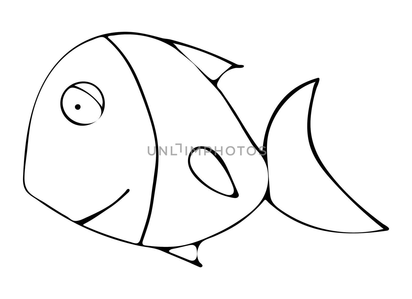 Black and White Fish Coloring Page. Handdrawn Black and White Sea Doodle Sketch Illustration. Fish Coloring Book for Kids.