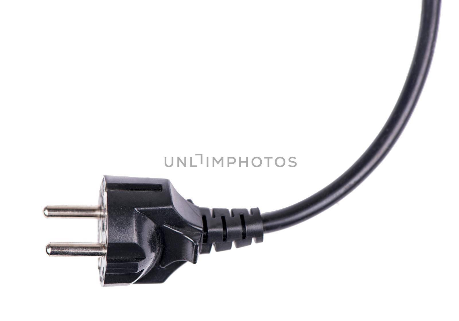 Black electrical plug and electrical cord isolated on white background by aprilphoto