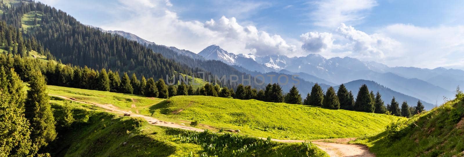 A famous hiking trail near the famous tourist site Kok Zhailau. Mountain Almaty amazing panorama.