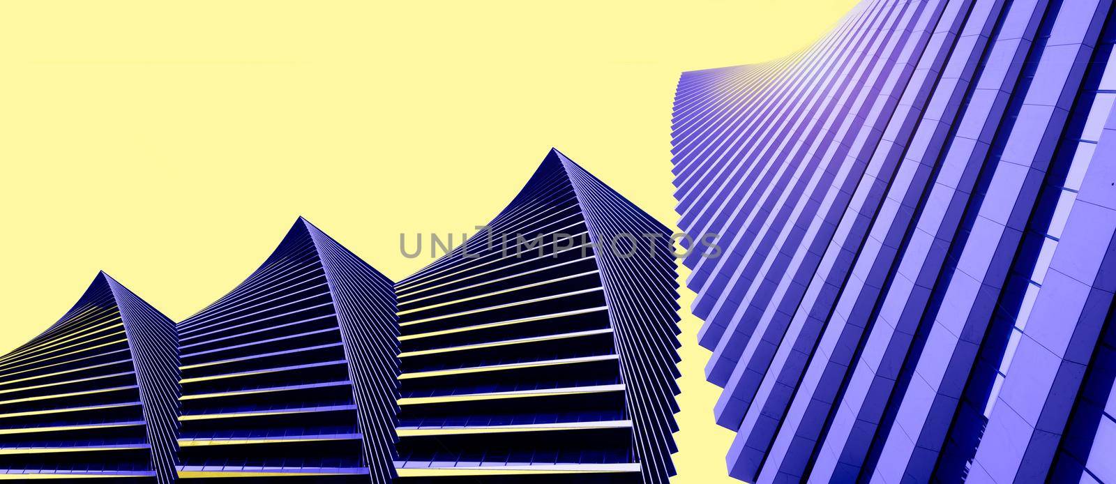 Abstract background on the theme of technology. Presentation banner or aoster cover. Purple houses against a yellow sky. Cut object. Copy paste space for your text or design