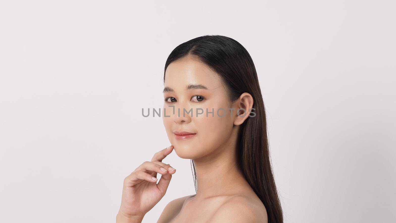 Beauty and skin concept. Beautiful young asian woman with clean fresh skin on white background. Face care Facial treatment Cosmetology beauty and spa concept. Beauty Korean looking. Asian women.