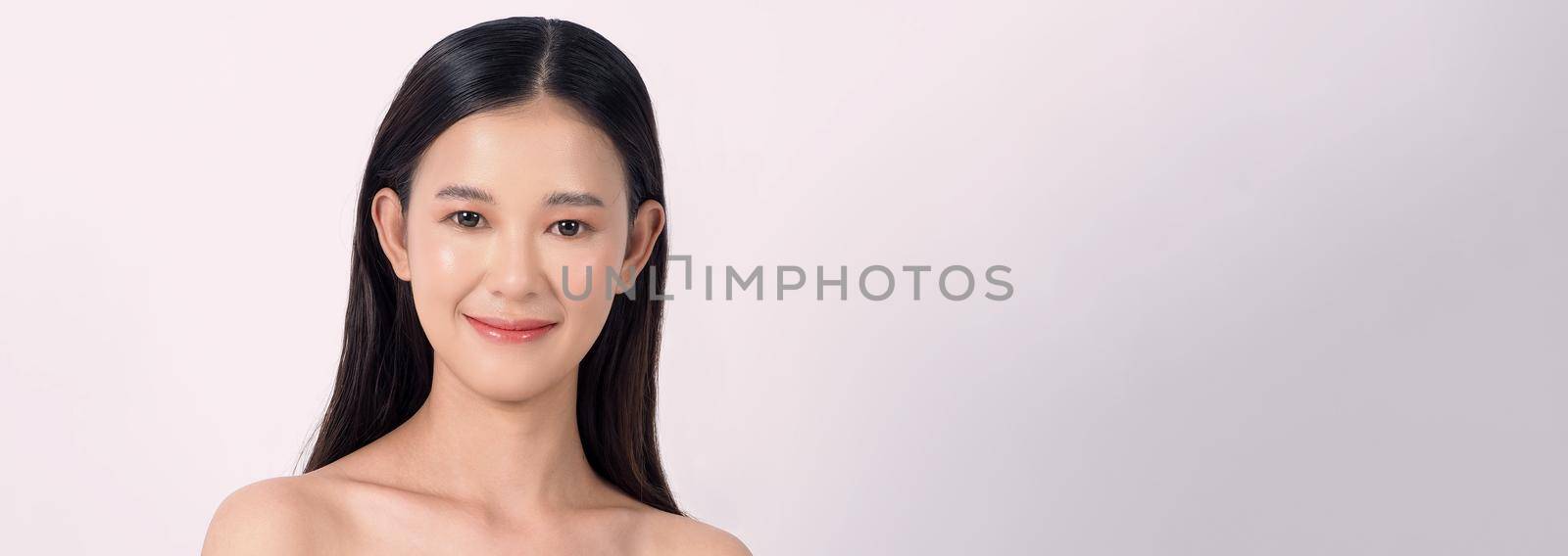 Beauty and skin concept. Beautiful young asian woman with clean fresh skin on white background. Face care Facial treatment Cosmetology beauty and spa concept. Beauty Korean looking. Asian women.