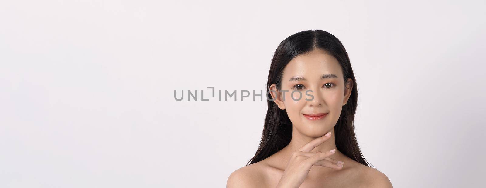 Beauty and skin concept. Beautiful young asian woman with clean fresh skin on white background. Face care Facial treatment Cosmetology beauty and spa concept. Beauty Korean looking. Asian women.