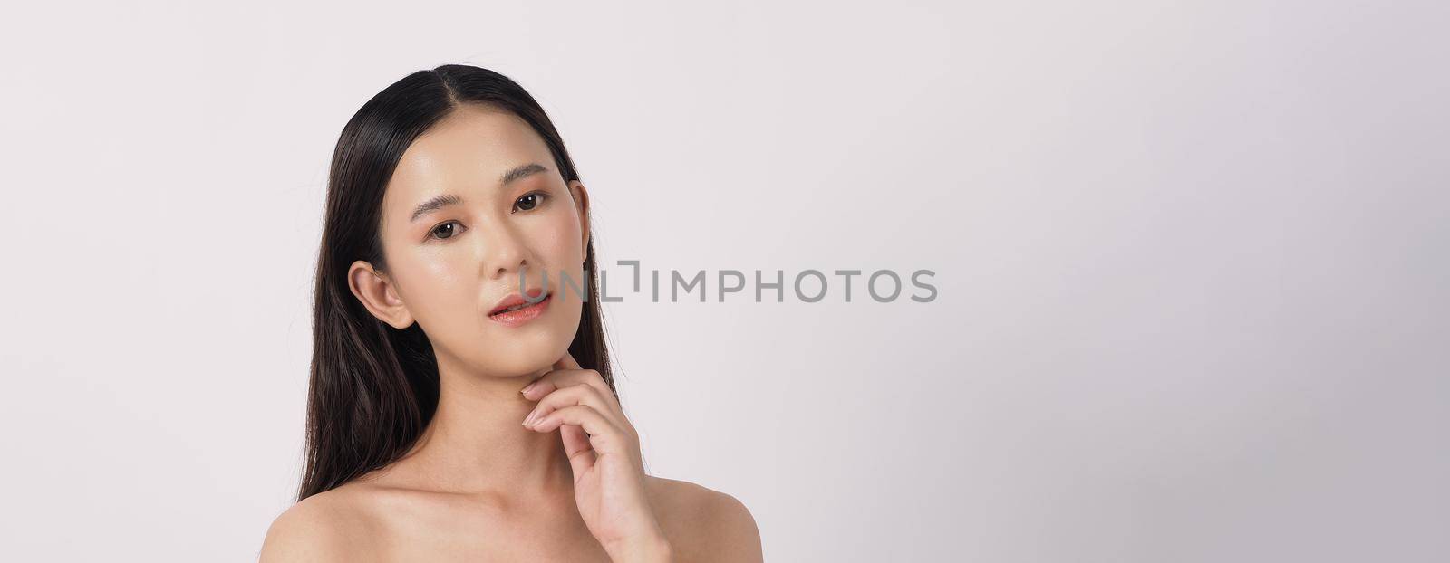 Beauty and skin concept. Beautiful young asian woman with clean fresh skin on white background. Face care Facial treatment Cosmetology beauty and spa concept. Beauty Korean looking. Asian women.