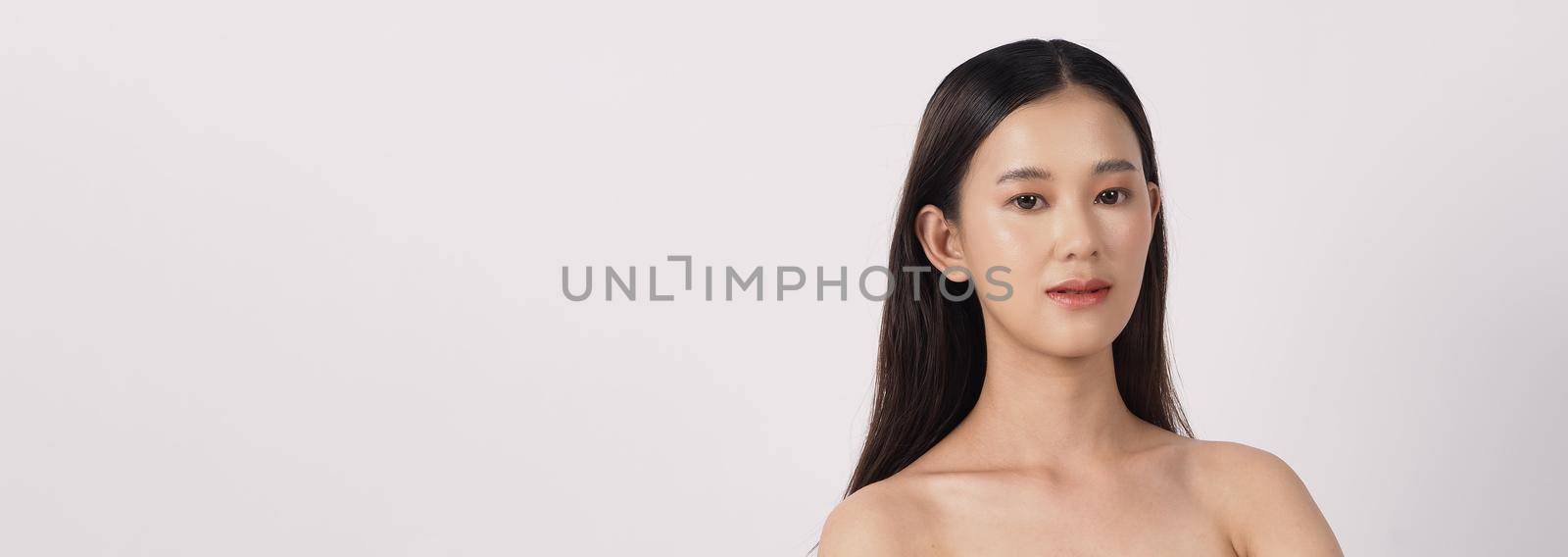 Beauty and skin concept. Beautiful young asian woman with clean fresh skin on white background. Face care Facial treatment Cosmetology beauty and spa concept. Beauty Korean looking. Asian women.