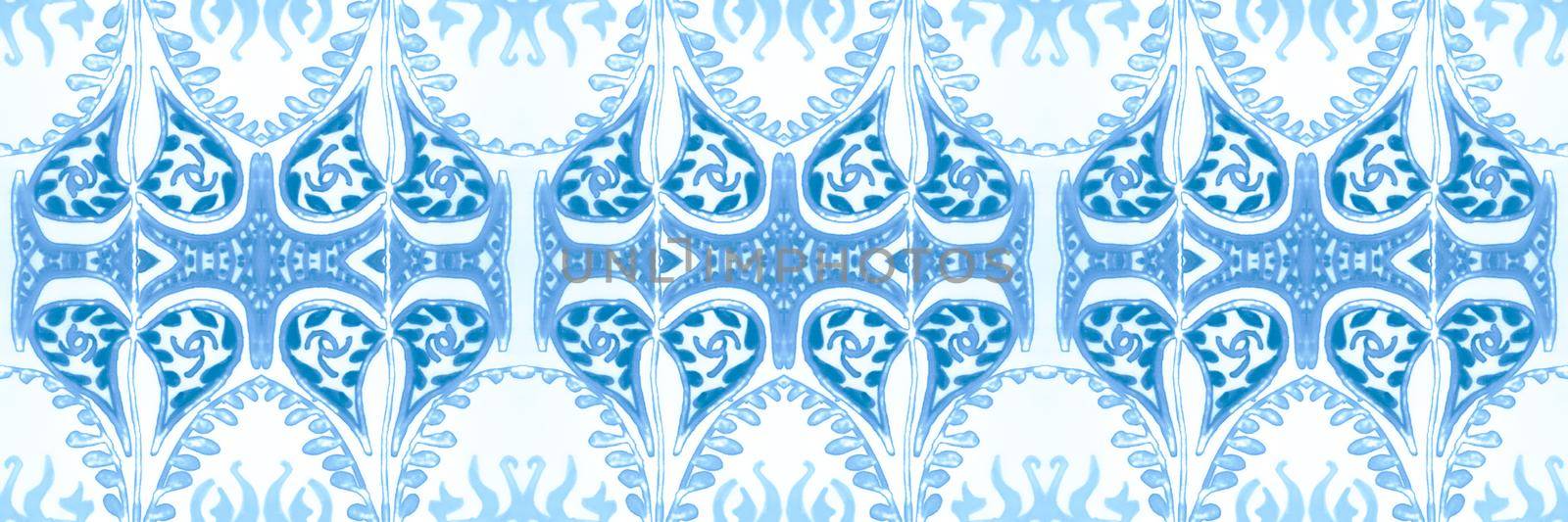 Italian majolica tile. Damask ethnic fabric. Retro vintage portuguese mosaic. Seamless azulejo ceramic. Floral portugal design. Watercolor majolica. Majolica ornament.