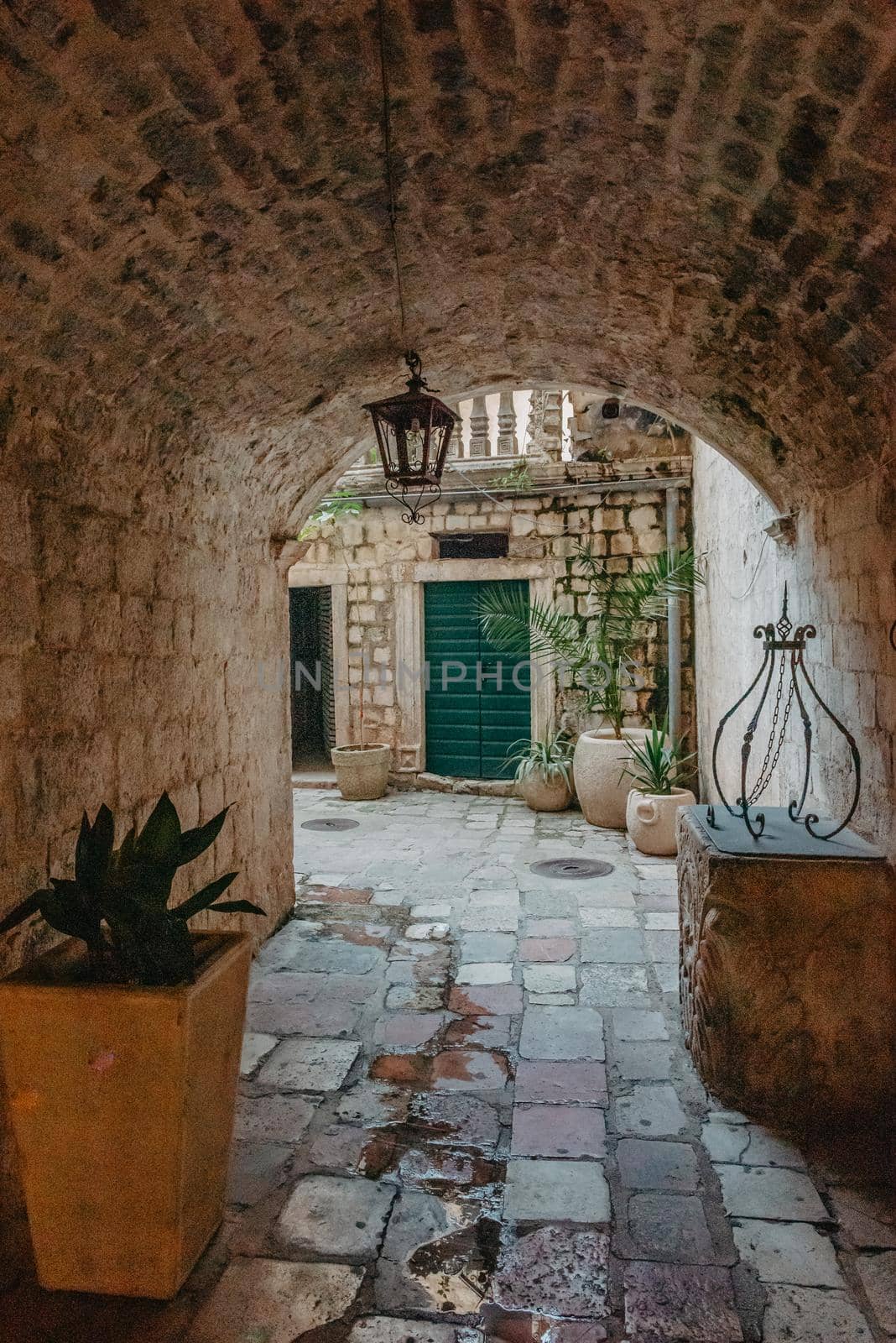 Ancient europian architecture. street in old town of Italy, Montenegro, Greece etc.