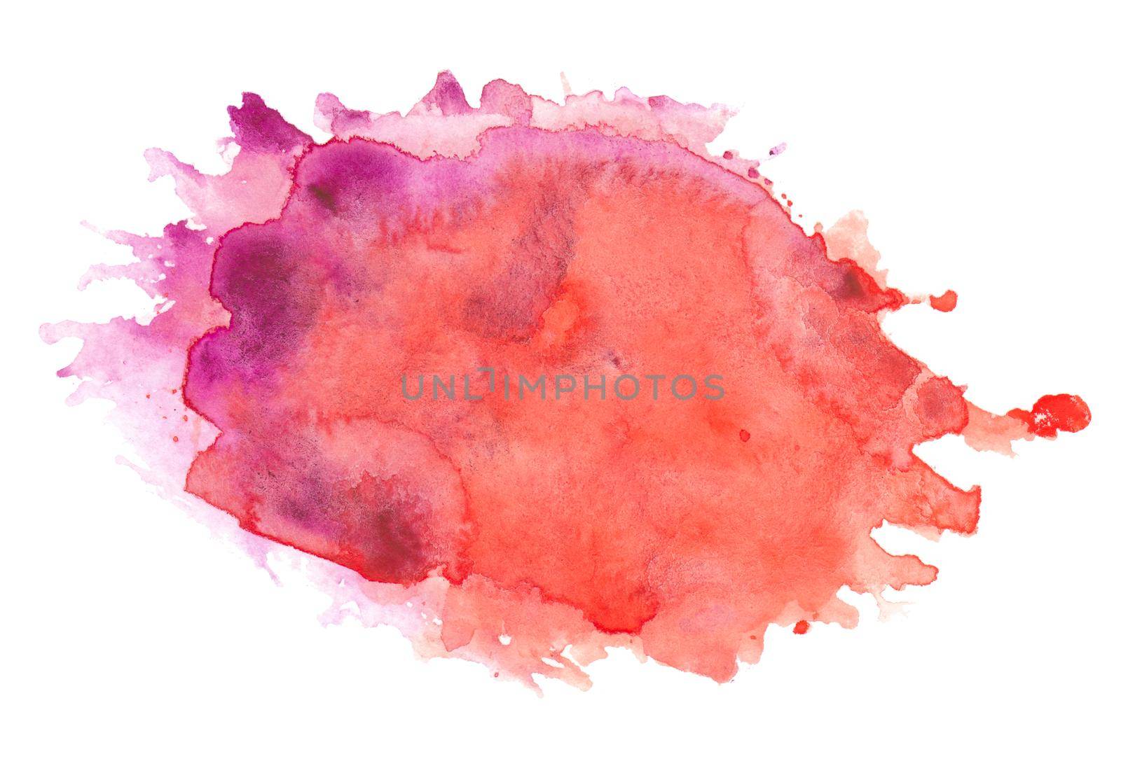 Abstract red blue watercolor splash texture isolated on white background. Bright red blue mix paint stain drops. Abstract illustration, banner, poster for text, decoration element