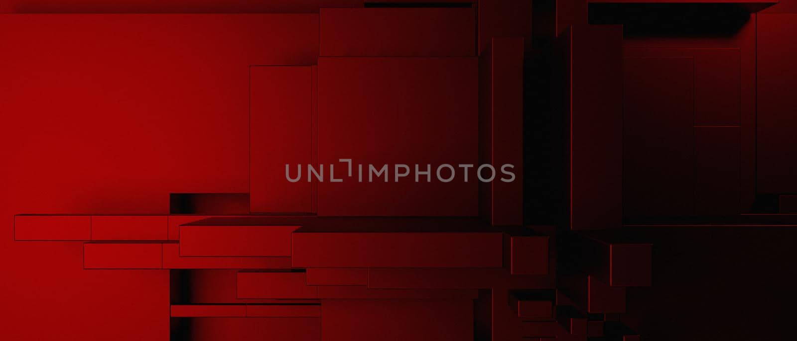Elegant Geometric Blocks Modern Deep Red Abstract Background 3D Illustration