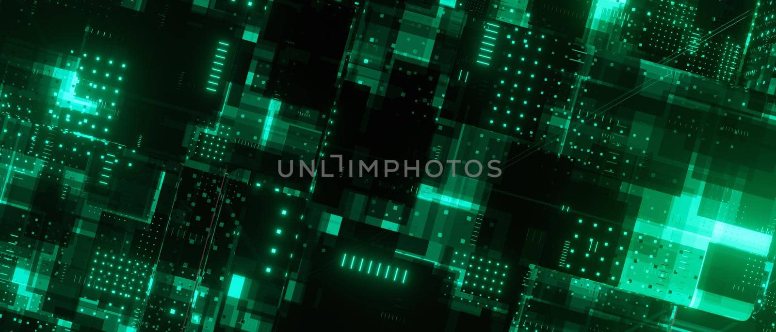Abstract green circuit board futuristic technology processing background 3d Render by yay_lmrb