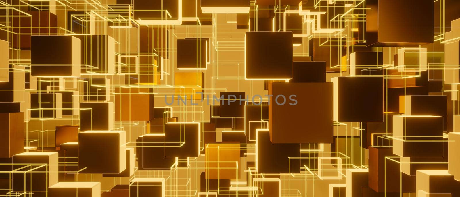 Abstract yellow geometric background design with glowing cubes 3D render by yay_lmrb