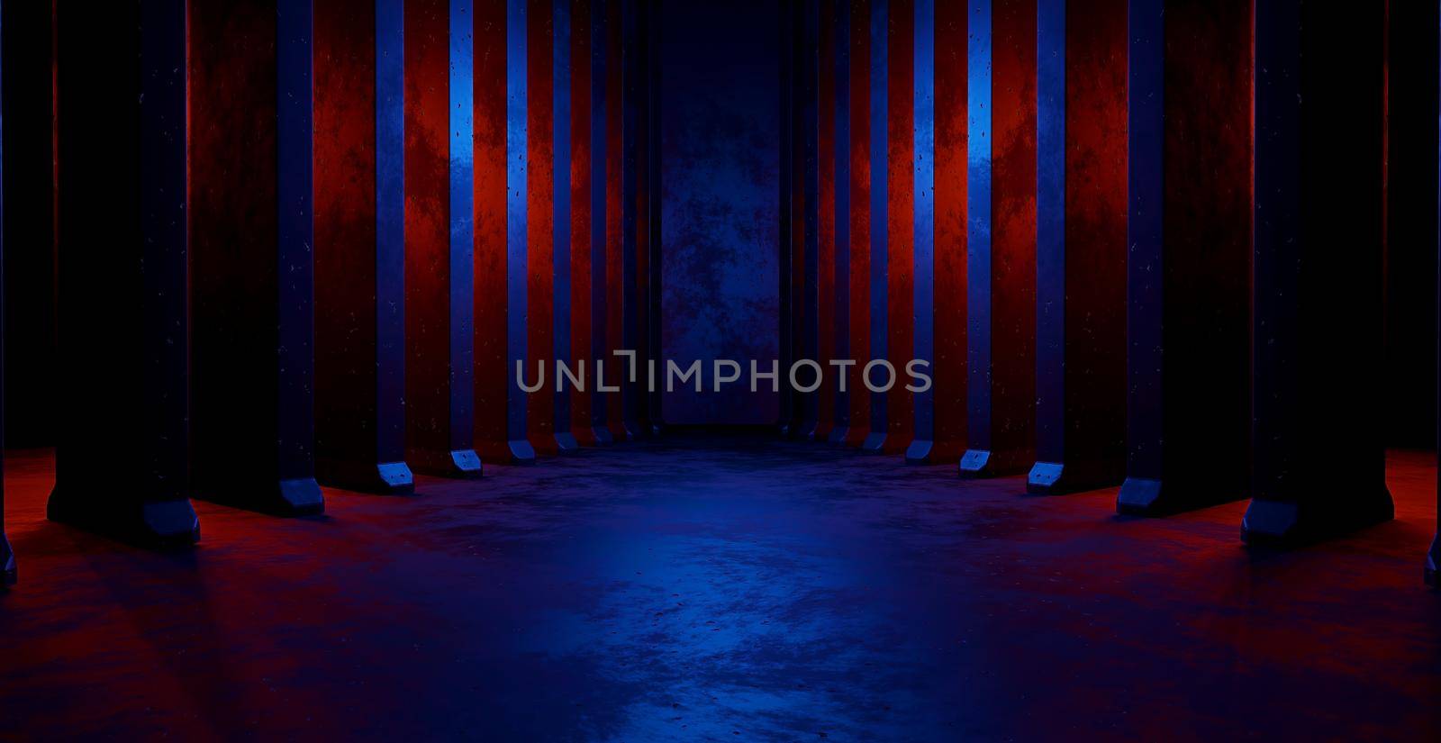 Science Fiction Futuristic Metallic Basement Underground Hall Black Illustrative Banner Background Wallpaper With Space For Products 3D Illustration